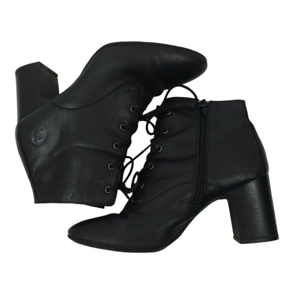Born Ankle Boots Womens 9.5 M Leather Block Heel Side Zip Lace Up Black F56003 - Picture 6 of 16